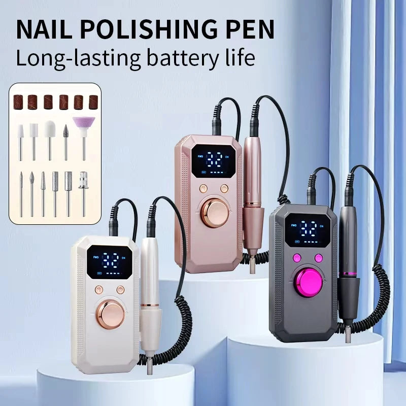Professional Rechargeable Electric Nail Filer, Portable Cordless Nail Filer, High-Definition LED Display, Multiple Speed Settings, Nail and Pedicure Kit, Suitable for Polishing, Filing, and Removing Acrylic Gel Nails, Ideal H