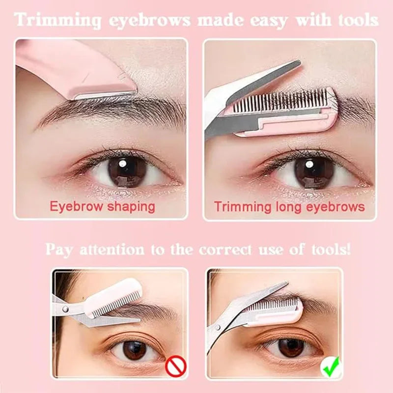 Eyebrow Grooming Set With Curved Razor Scissors And Comb