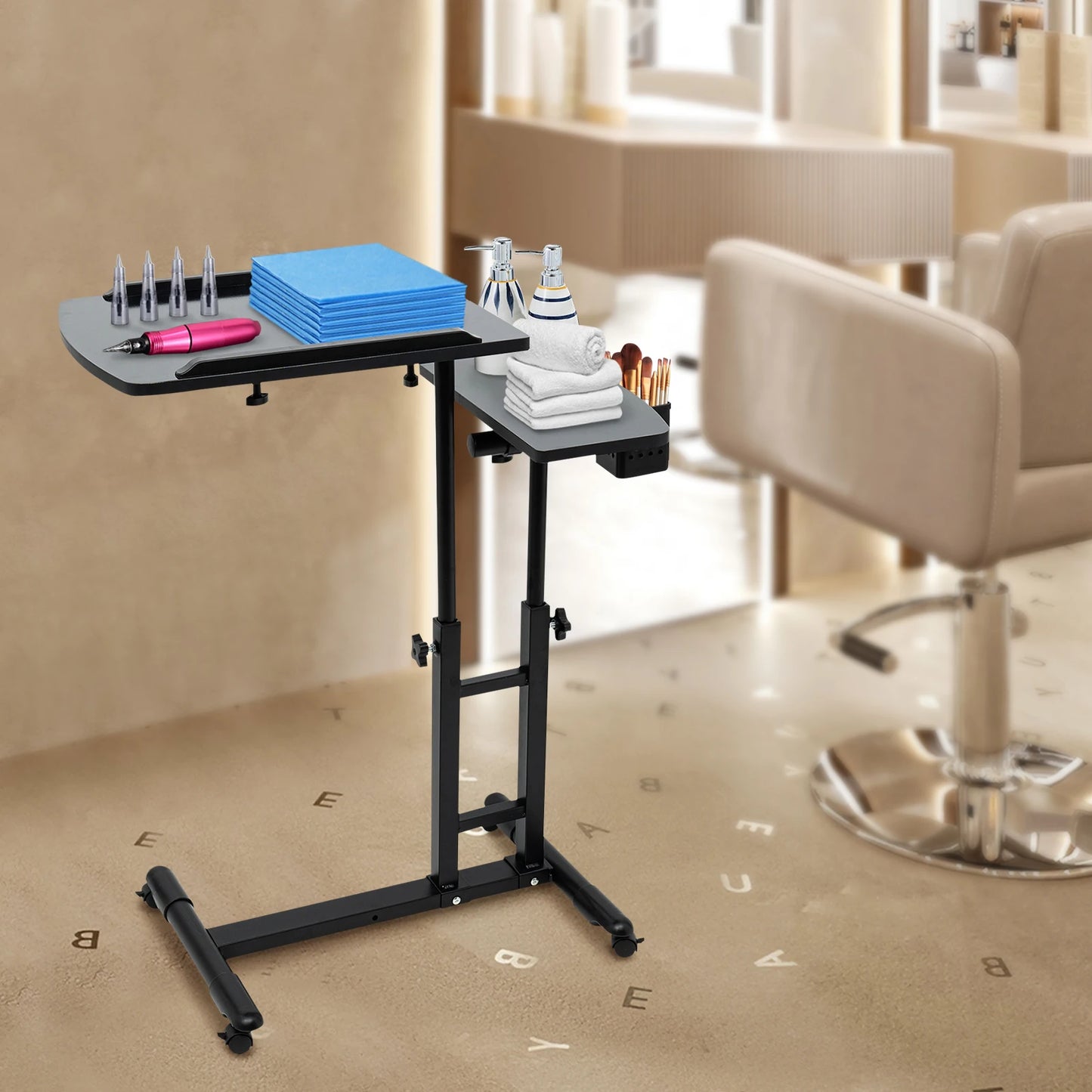 Portable Tattoo Table Station, Tattoo Workbench Stand On Wheels, Iron Tattoo Stable Base, 57.5-90cm Adjustable