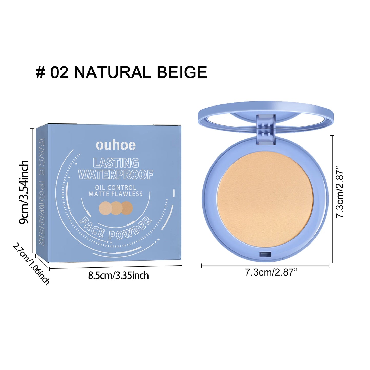 OUHOE Setting Makeup Pressed Powder Waterproof Oil Control Concealer Full Coverage Lasting Brighten Skin Tone Makeup