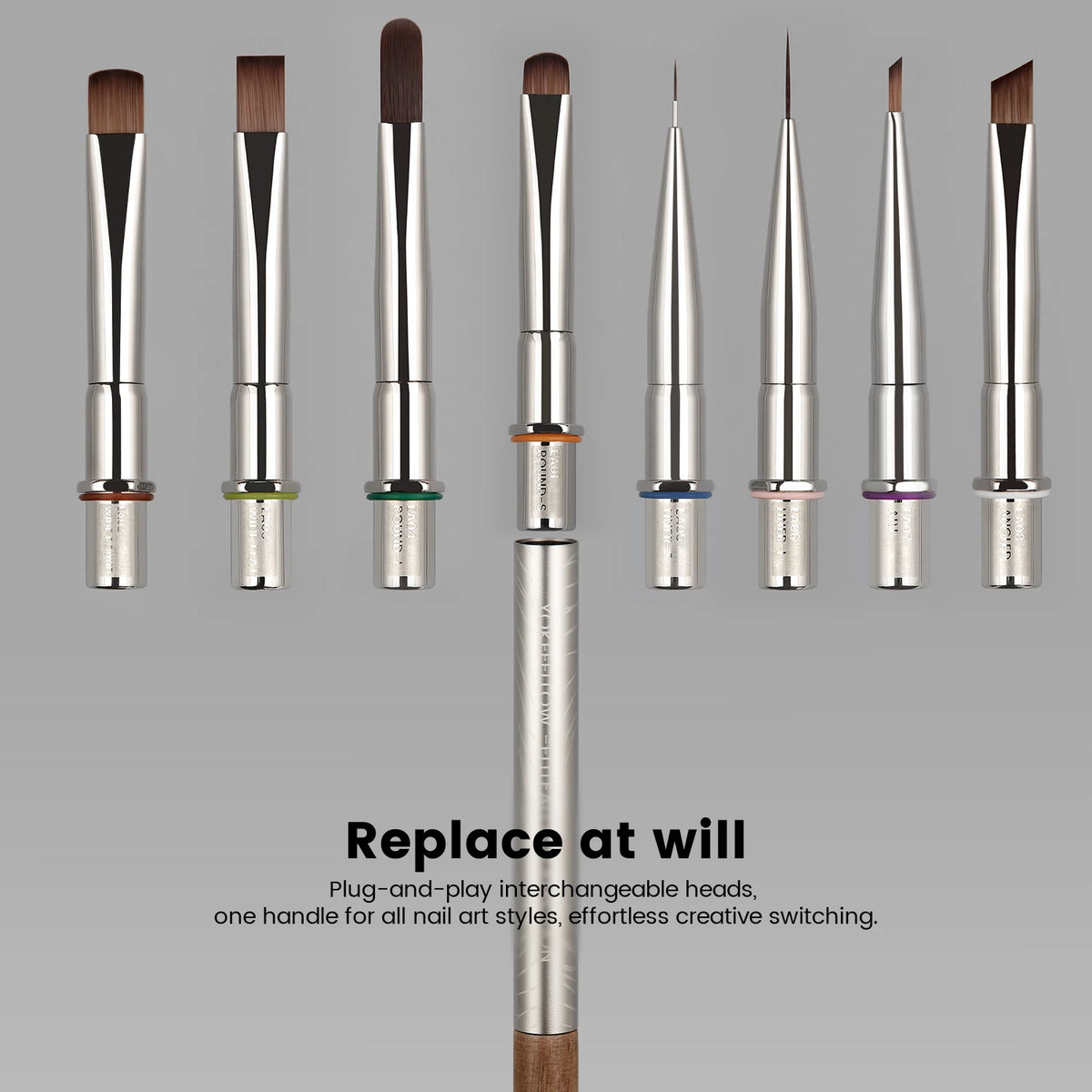 YOKEFELLOW Nail Art Brush Set With Interchangeable Gel Design Heads