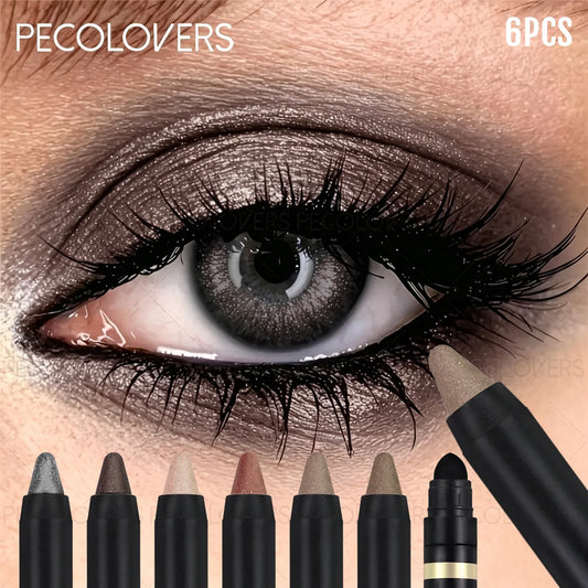 6PCS/SET 2 In 1 Double Head Eyeshadow Pencils,Water Resistant,Non Greasy Cream Formula,Rich Color Payoff,Glitter & Matte Dual Finishes,No Powder Fallout,Beginner Friendly Portable Eye Stick Set For Everyday Beauty Looks