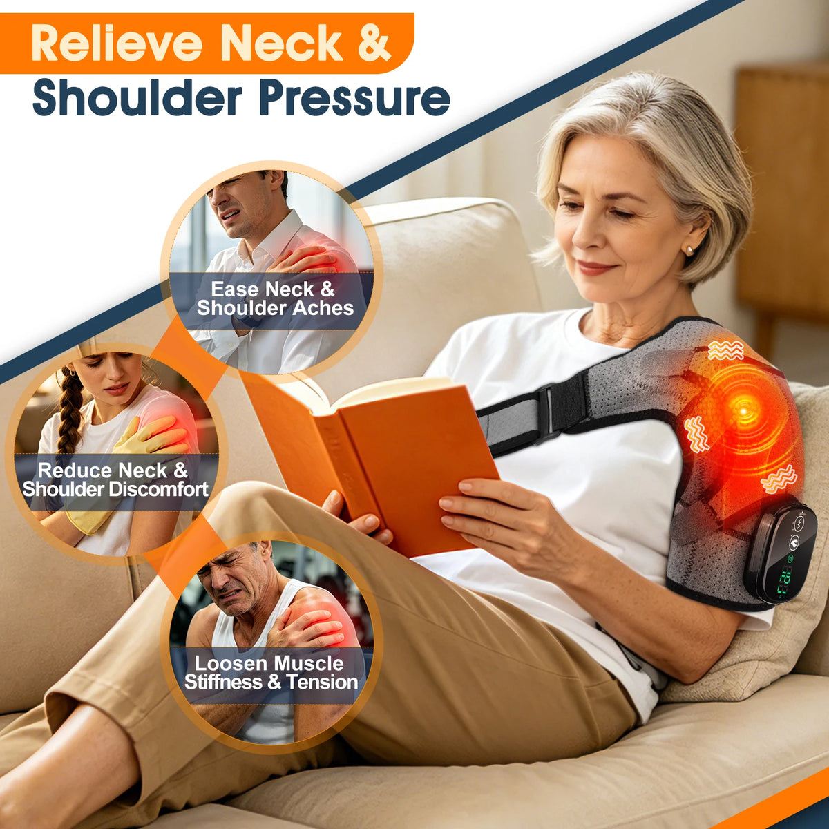 Cordless Electric Heating Shoulder Massager Vibration Shoulder Brace Massage Support Belt Adjustable Hot Compress Shoulder Shawl