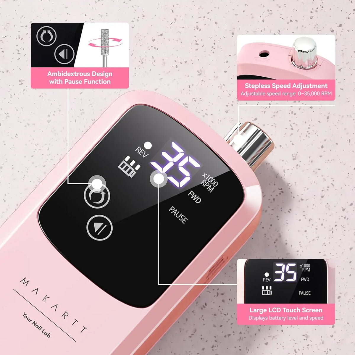 Makartt Rechargeable Electric Nail Drill With LED Display