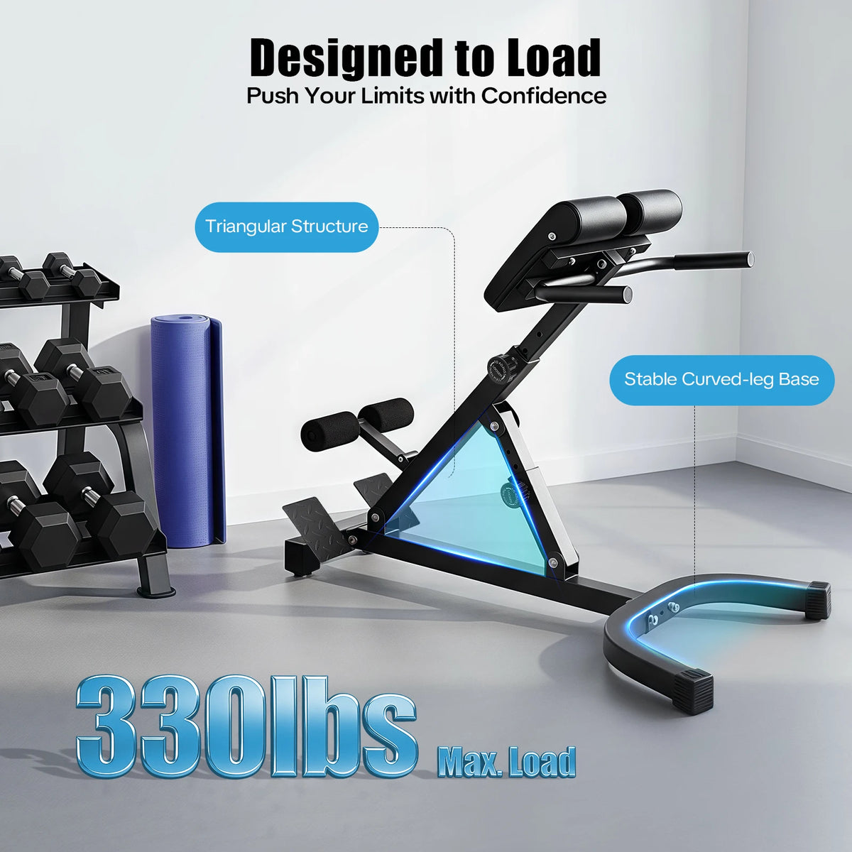 Roman Chair Back Extension Machine, 330LBS Back Extension Roman Chair Abdominal Exercise Equipment Multi-Functional