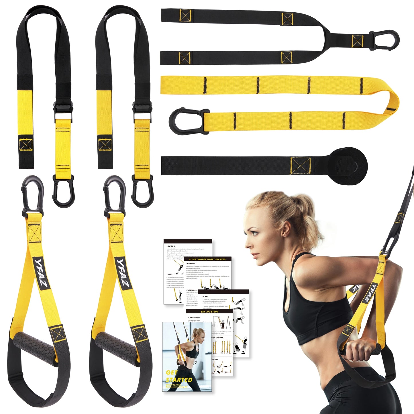 YFAZ Suspension Resistance Training Kit, Adjustable BucklePositions Straps (2-3m), Door Anchor, Easy Setup & Use,Travel-Friendly Trainer, Enhancing Balance, Durable PolyesterFiber for Gym Outdoor, Easy Setup And Use, Travel-F