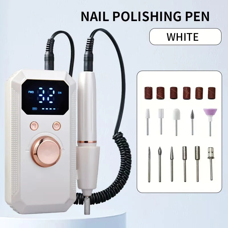 Professional Rechargeable Electric Nail Filer, Portable Cordless Nail Filer, High-Definition LED Display, Multiple Speed Settings, Nail and Pedicure Kit, Suitable for Polishing, Filing, and Removing Acrylic Gel Nails, Ideal H