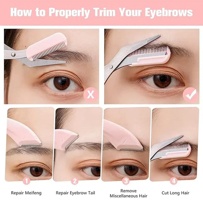 Eyebrow Grooming Set With Curved Razor Scissors And Comb