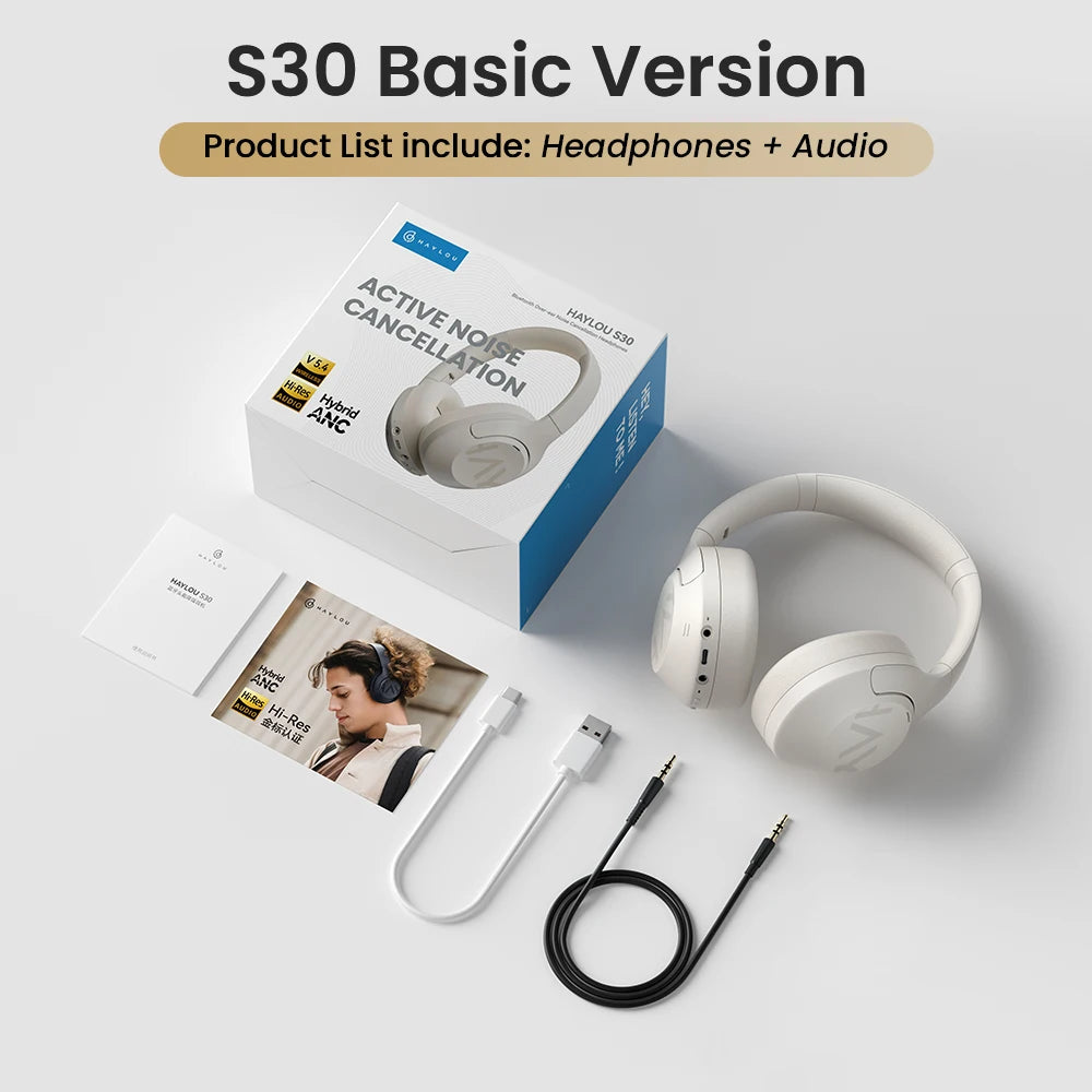 HAYLOU S30 ANC Headphones  Wireless Bluetooth 5.4 Hi-Res Headsets 43dB Adaptive Noise Cancelling Earphones 40mm Driver 80H