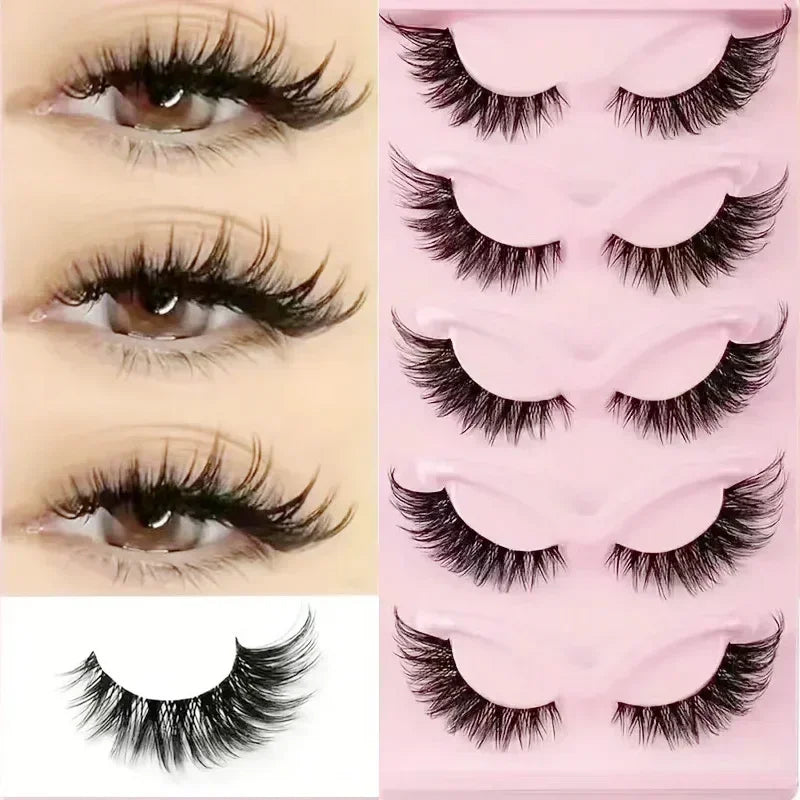 Natural Wispy Cat Eye False Eyelashes 5 Pairs Soft Reusable Light Lashes Daily Eye Makeup Beauty Tool