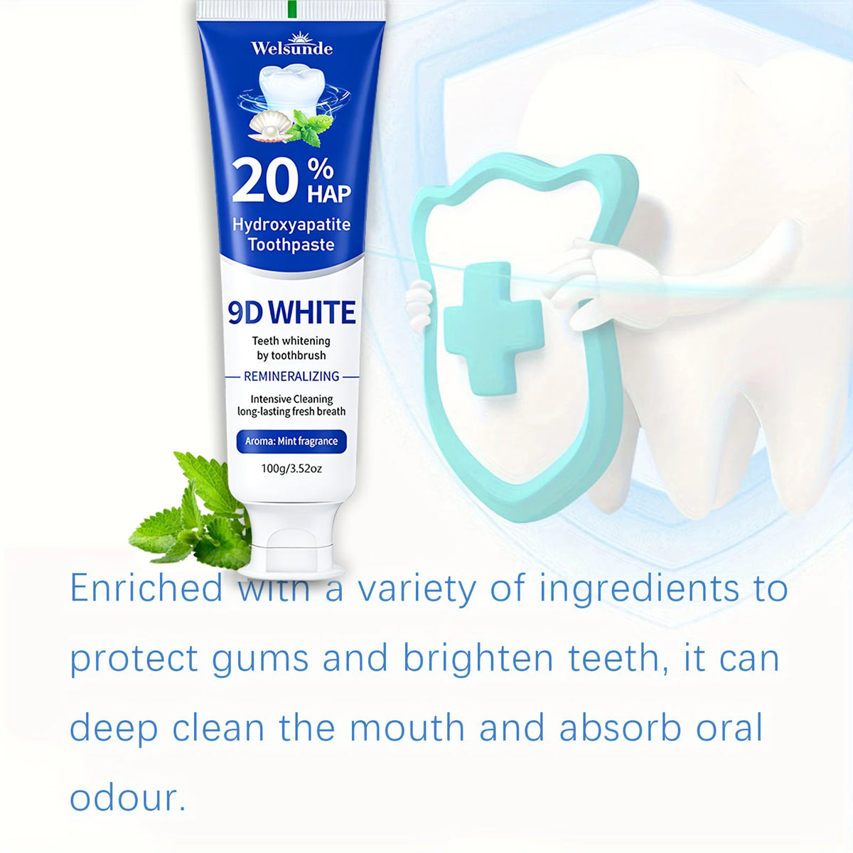 20% Hydroxyapatite Toothpaste, Contains Menthol, Deep Cleaning for Brighter Teeth, Fresh Breath, Basic Oral Care, Suitable for Everyone, An Essential Travel Item, It Is the Ideal Gift for Men and Women During Festivals