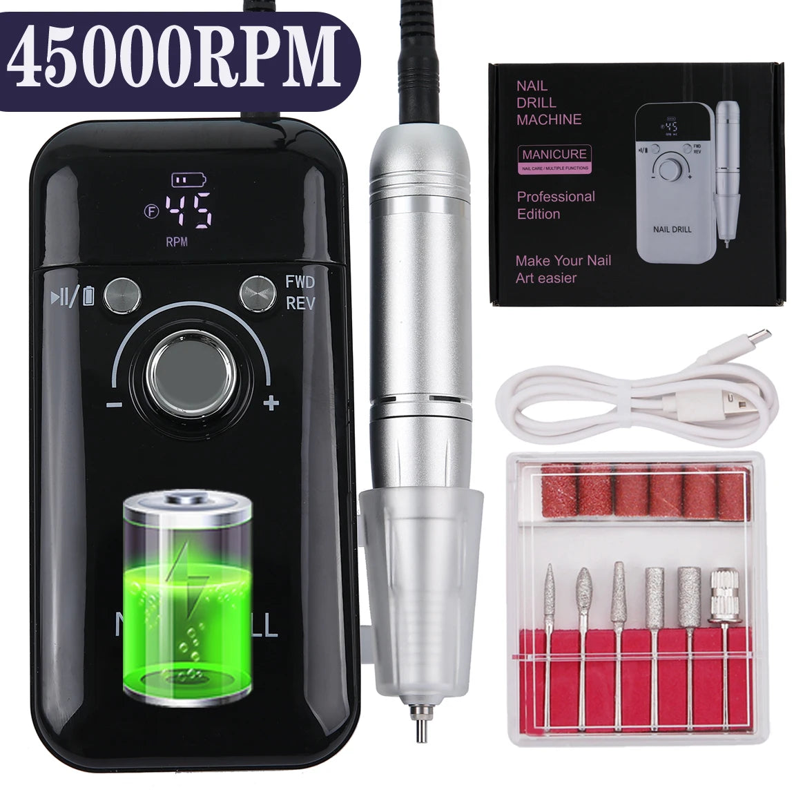 Rechargeable Electric Nail Drill Machine for Manicure and Pedicure Salon Use