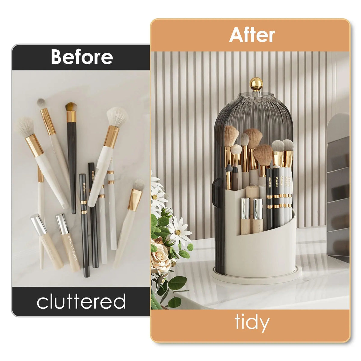 YOOLENS Rotating Makeup Brush Holder Organizer With Dustproof Protective Lid