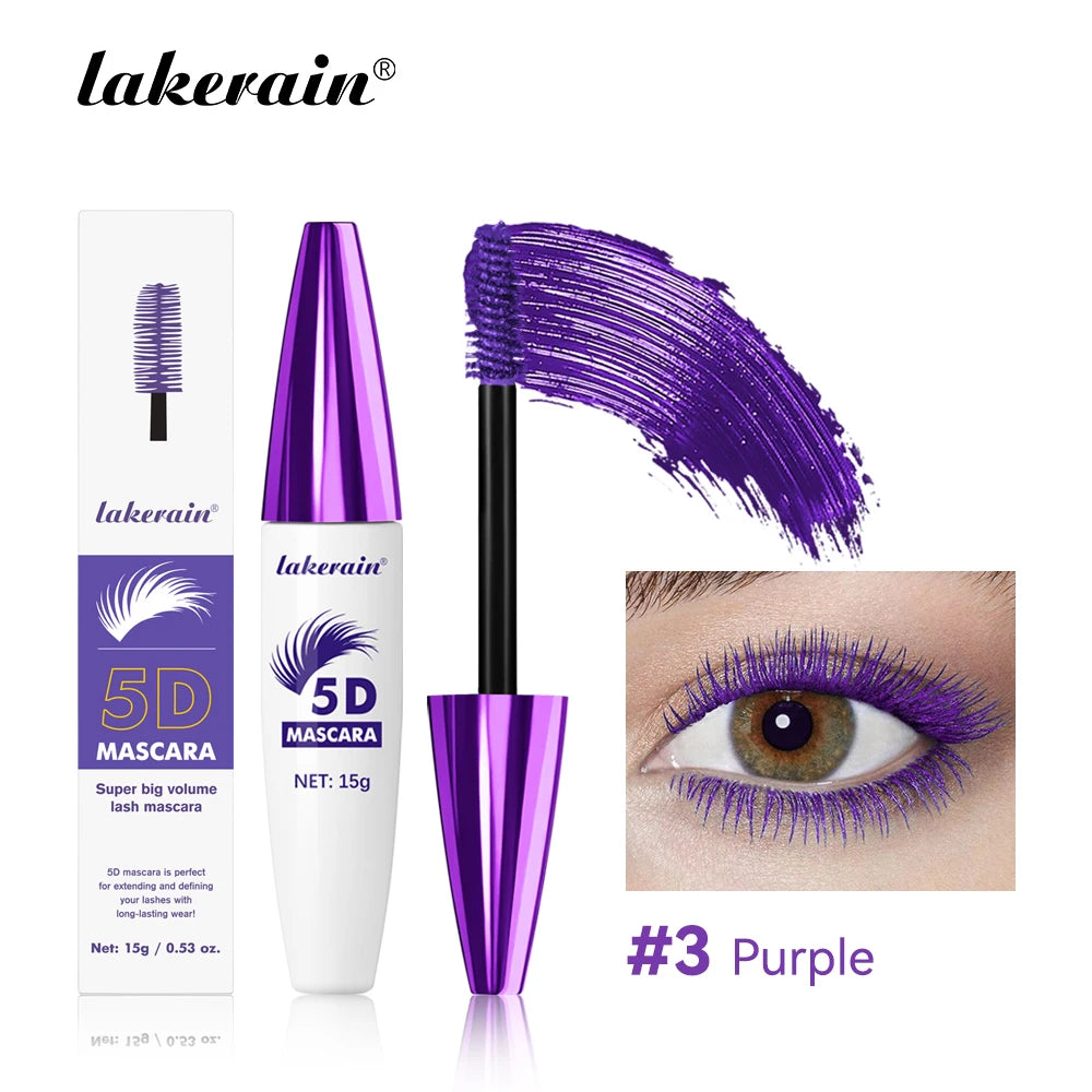 Lakerain 5D Mascara Eyelashes Waterproof Nourishing Smudge-Proof Lengthening Long-Lasting Intense Black Mascara Eye Makeup