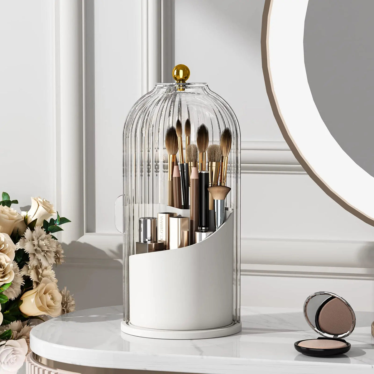 YOOLENS Rotating Makeup Brush Holder Organizer With Dustproof Protective Lid
