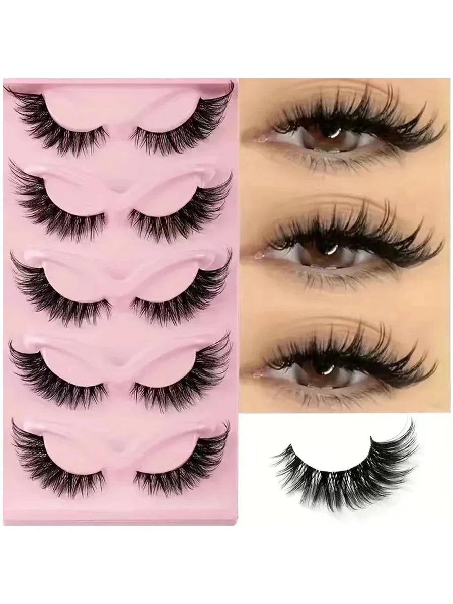 Natural Wispy Cat Eye False Eyelashes 5 Pairs Soft Reusable Light Lashes Daily Eye Makeup Beauty Tool