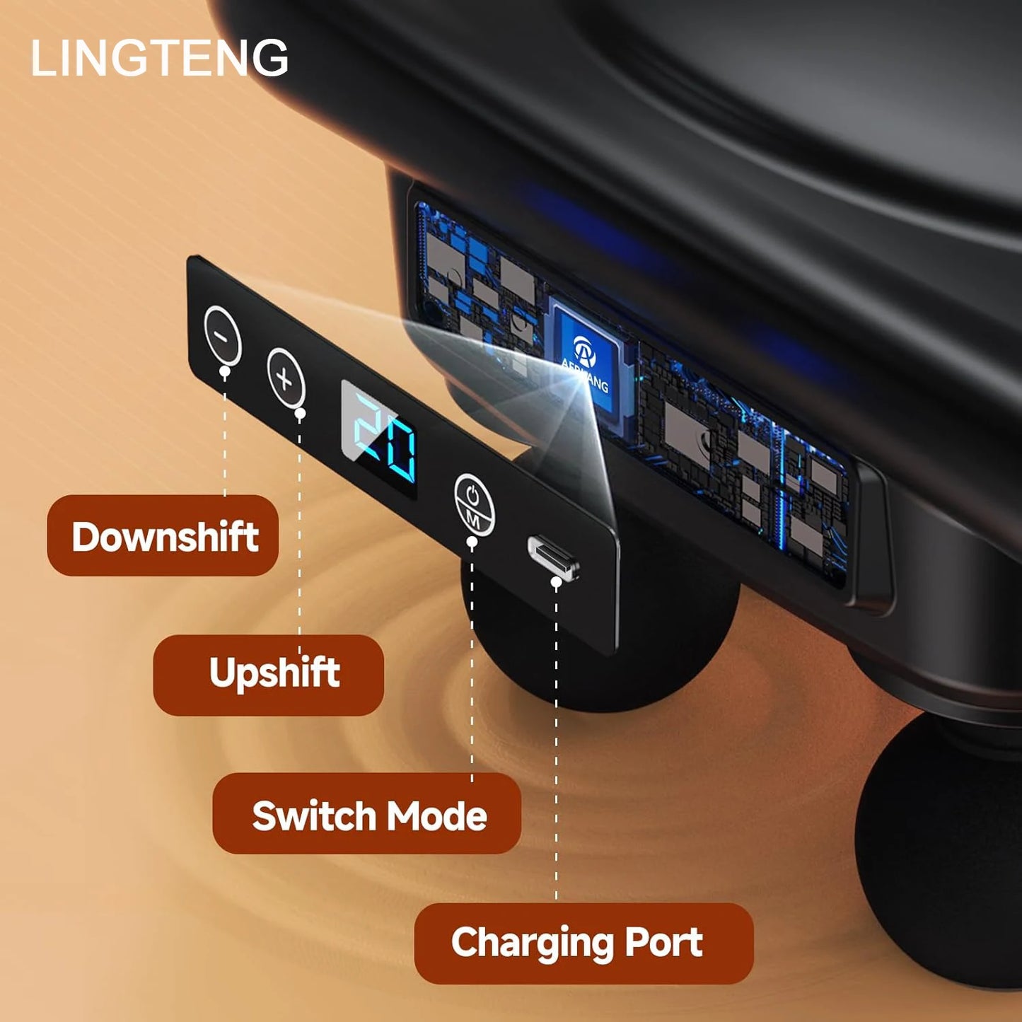 Lingteng Handheld Percussion Massage Gun With Six Interchangeable Heads