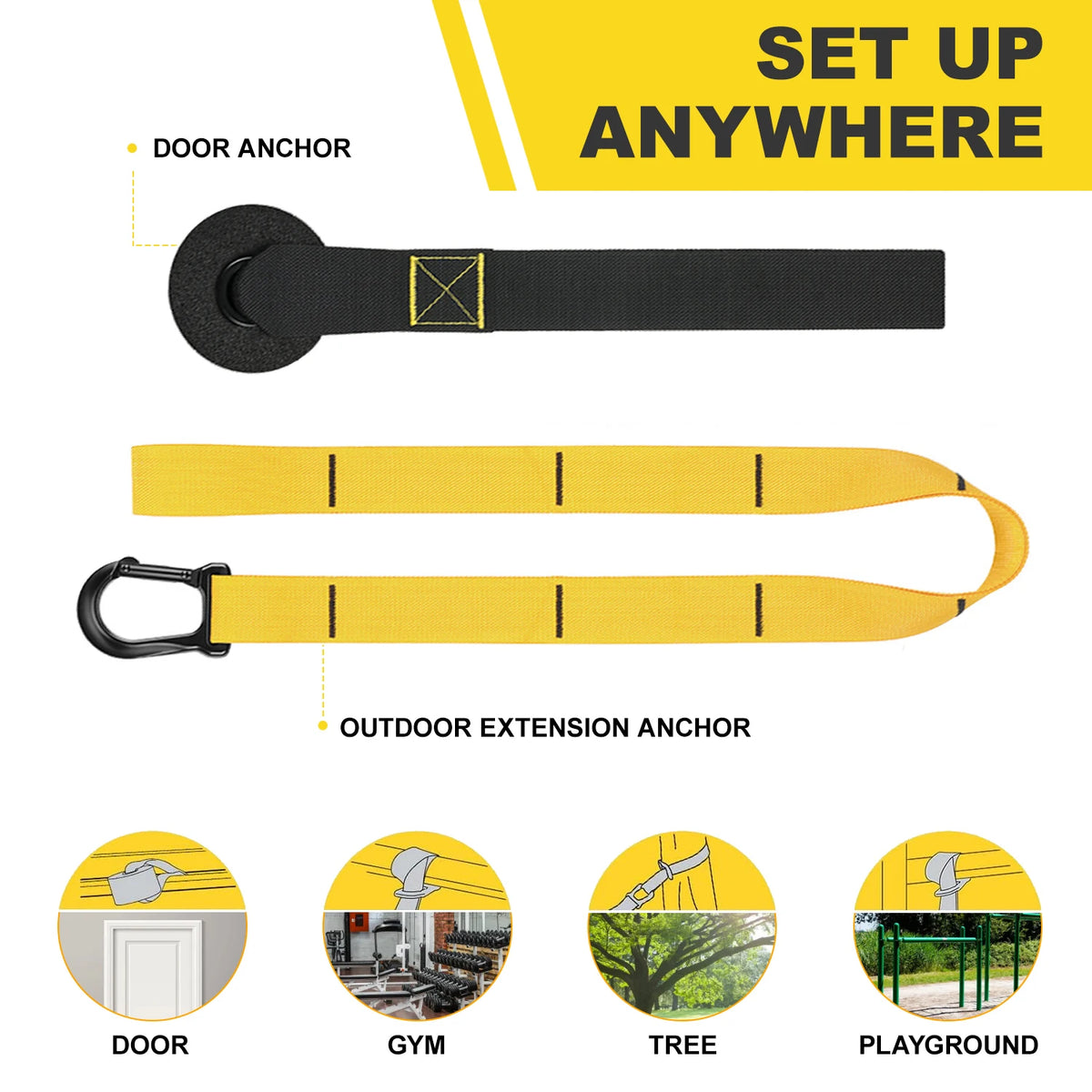 YFAZ Suspension Resistance Training Kit, Adjustable BucklePositions Straps (2-3m), Door Anchor, Easy Setup & Use,Travel-Friendly Trainer, Enhancing Balance, Durable PolyesterFiber for Gym Outdoor, Easy Setup And Use, Travel-F