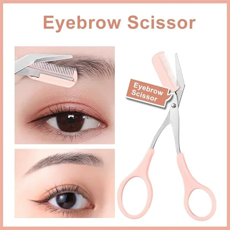Eyebrow Grooming Set With Curved Razor Scissors And Comb