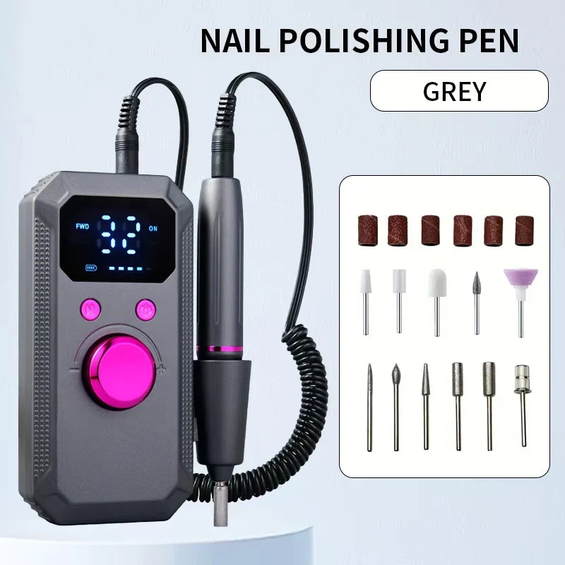 Professional Rechargeable Electric Nail Filer, Portable Cordless Nail Filer, High-Definition LED Display, Multiple Speed Settings, Nail and Pedicure Kit, Suitable for Polishing, Filing, and Removing Acrylic Gel Nails, Ideal H