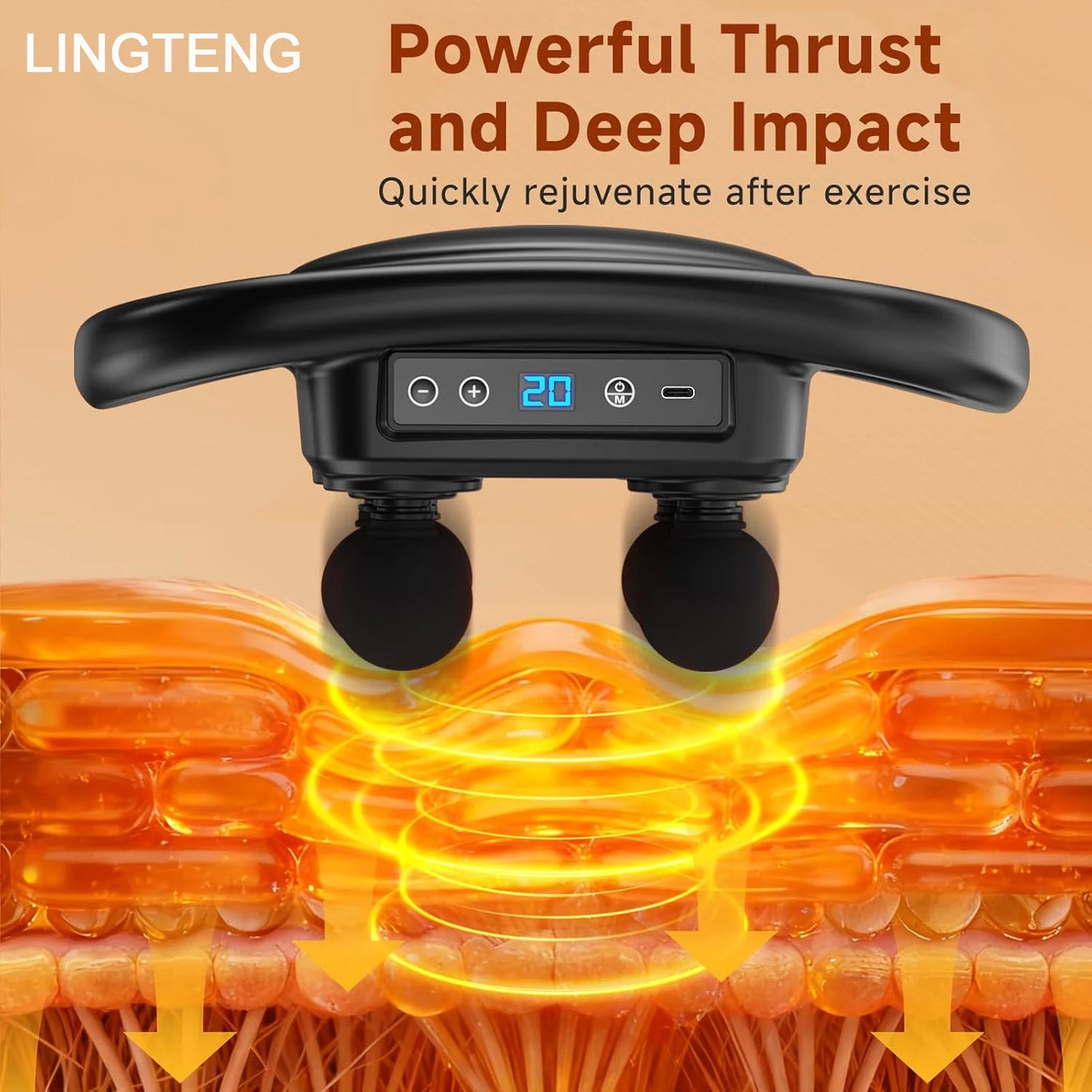 LINGTENG Deep Tissue Massage Gun, equipped with 6 head muscle massagers, a back massager, a percussive massage tool, and a handheld massager, featuring 9 intensity levels and 4 modes, suitable as a Christmas gift, adult birth