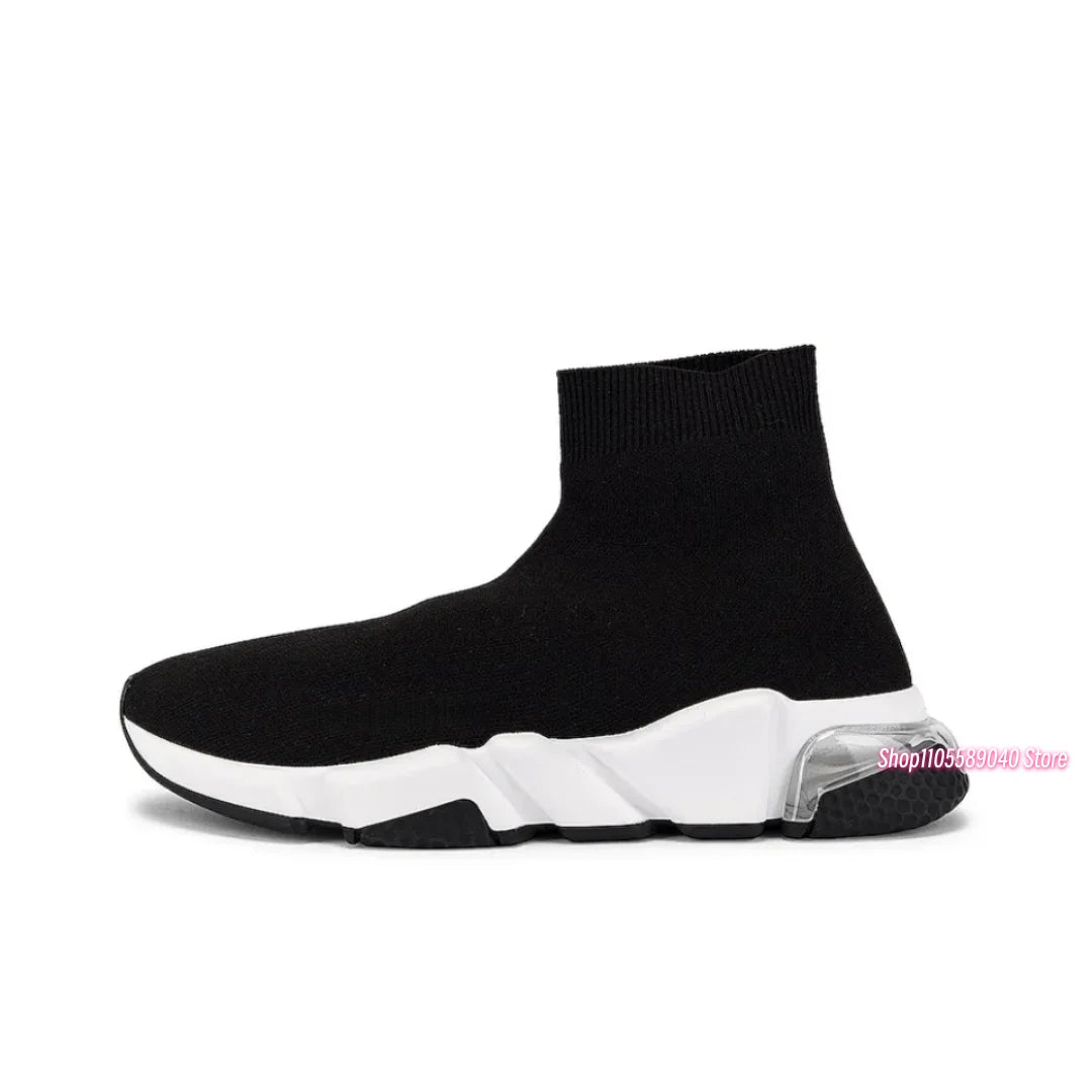 Sock shoes - Men's knitted high-top socks shoes, stretchy short boots, thick-soled casual sports shoes