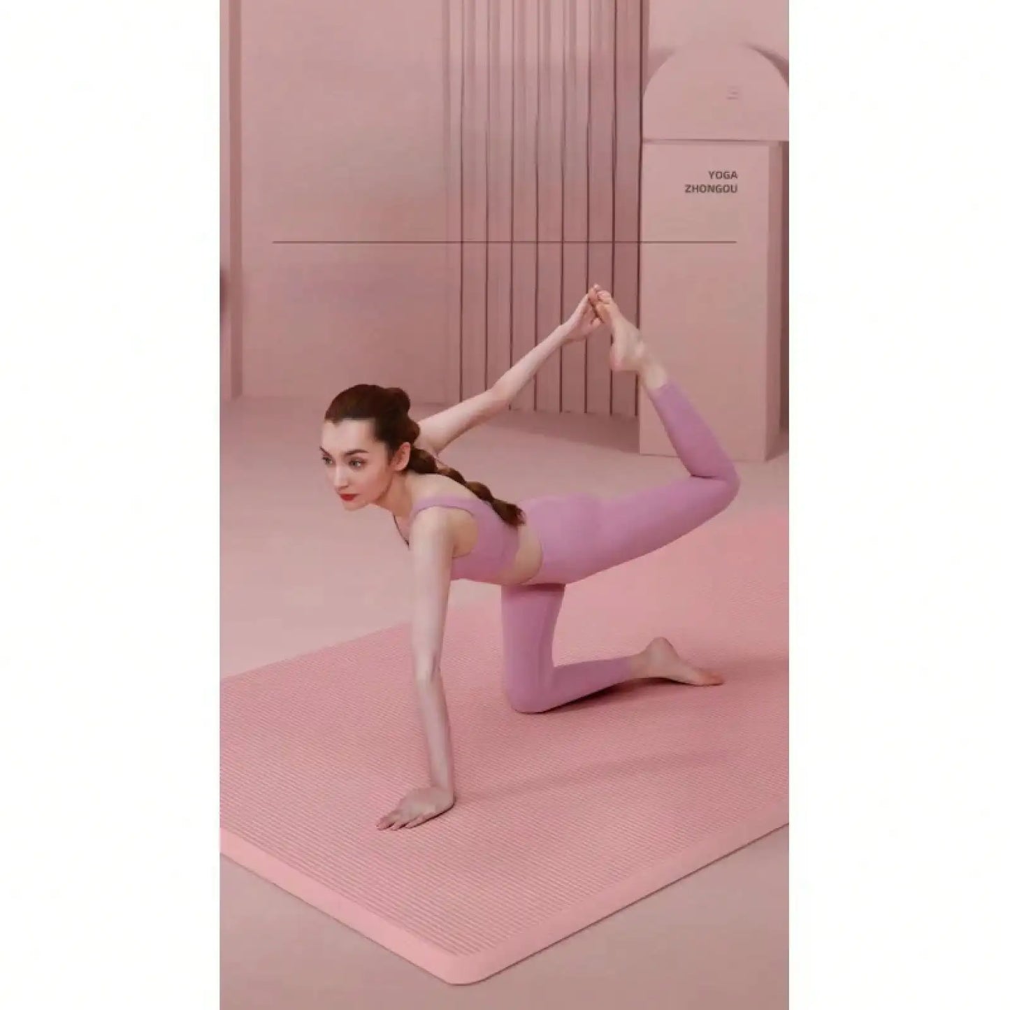 185*61CM Pink Non Slip Yoga Mat Set Shock Absorbing Comfort Exercise Pad Portable Lightweight Fitness Accessory For Yoga Pilates Gym Workout Home Daily Training Local Delivery Available