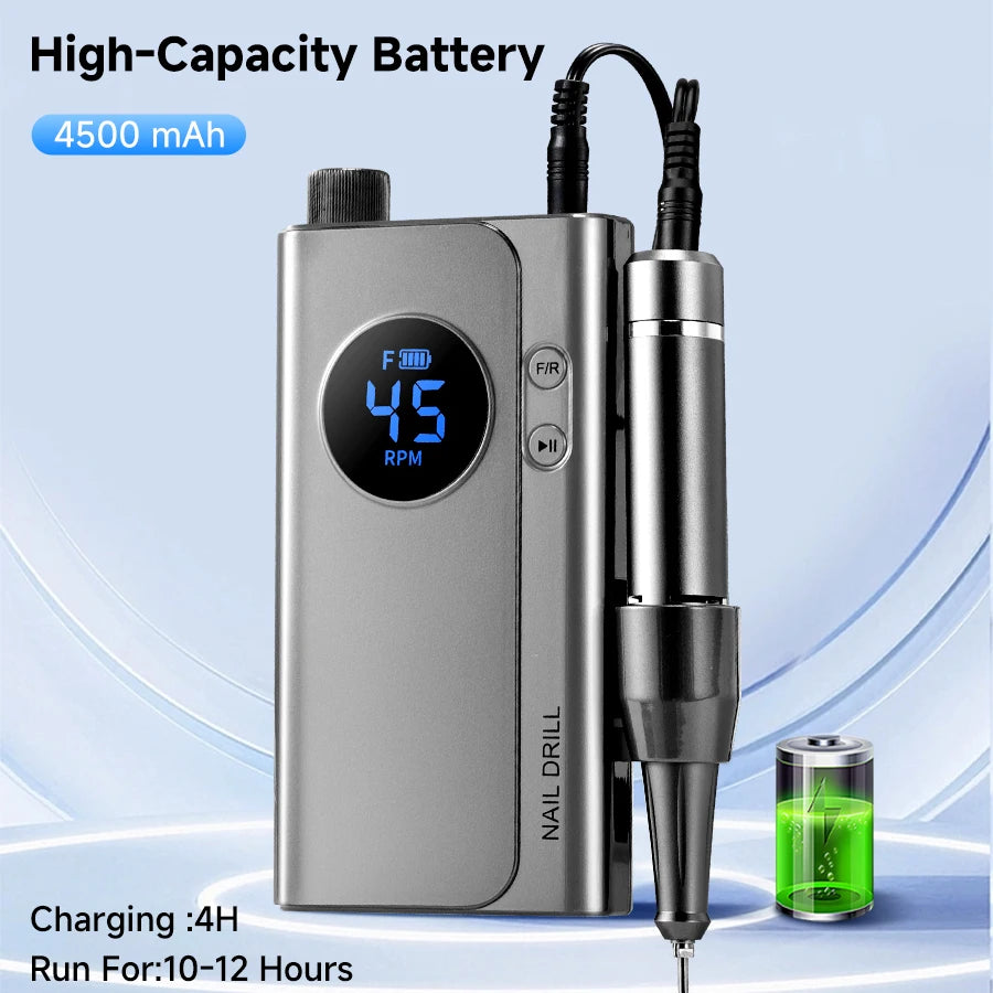 45000RPM Rechargeable Nail Drill Machine Portable Electric Nail File LCD Display USB Charging Manicure Pedicure Kit Gel Acrylic Nail Polisher Salon Nail Art Tools And Home Use For All Festival Gifts