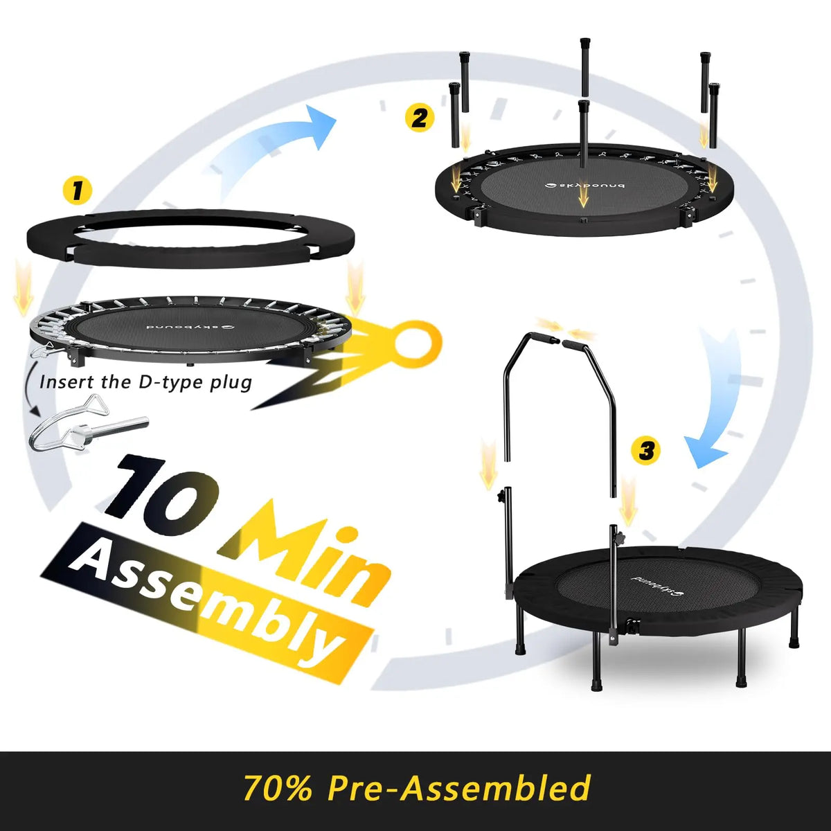 Foldable Fitness Trampoline Rebounder With Adjustable Handle