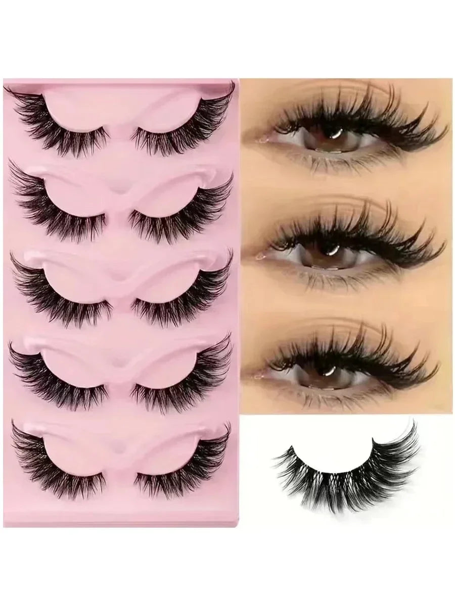 Natural Wispy Cat Eye False Eyelashes 5 Pairs Soft Reusable Light Lashes Daily Eye Makeup Beauty Tool