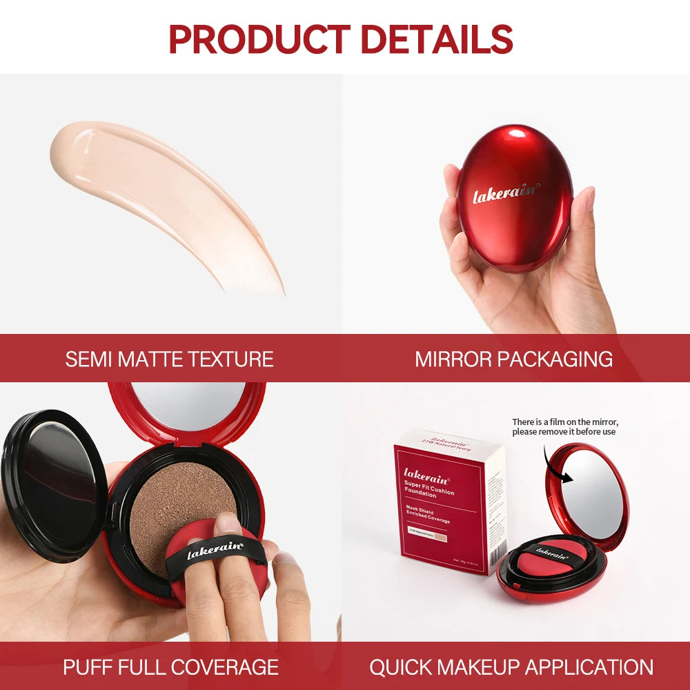 Long-Lasting Waterproof Air Cushion Foundation Sunscreen Lightweight Translucent Full Coverage Quick Daily Facial Makeup Glow