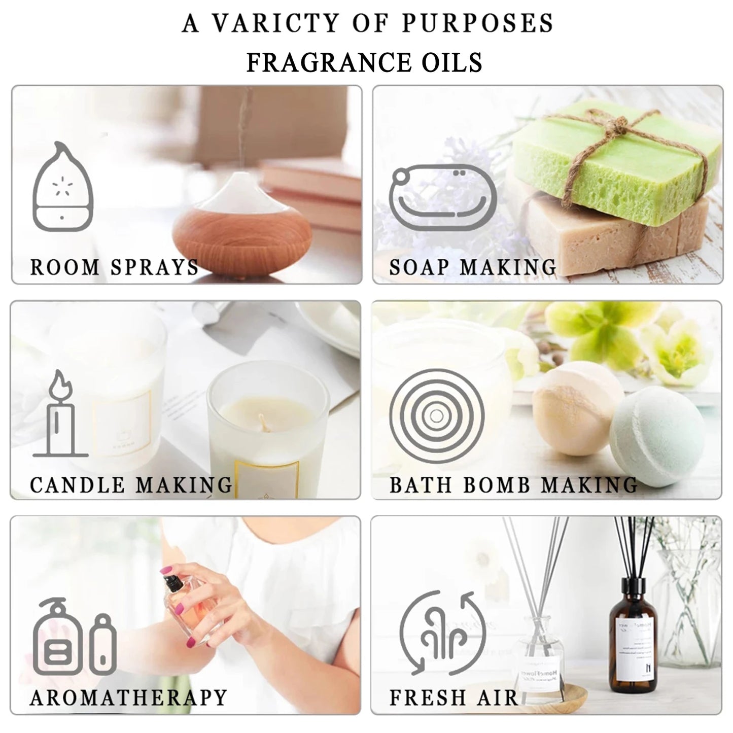 PHATOIL 9 Bottles Fragrance Oil Gift Box Set-10ml White Musk Coffee Bubble Gum Black Orchid Japanese Magnolia Coconut & Vanilla