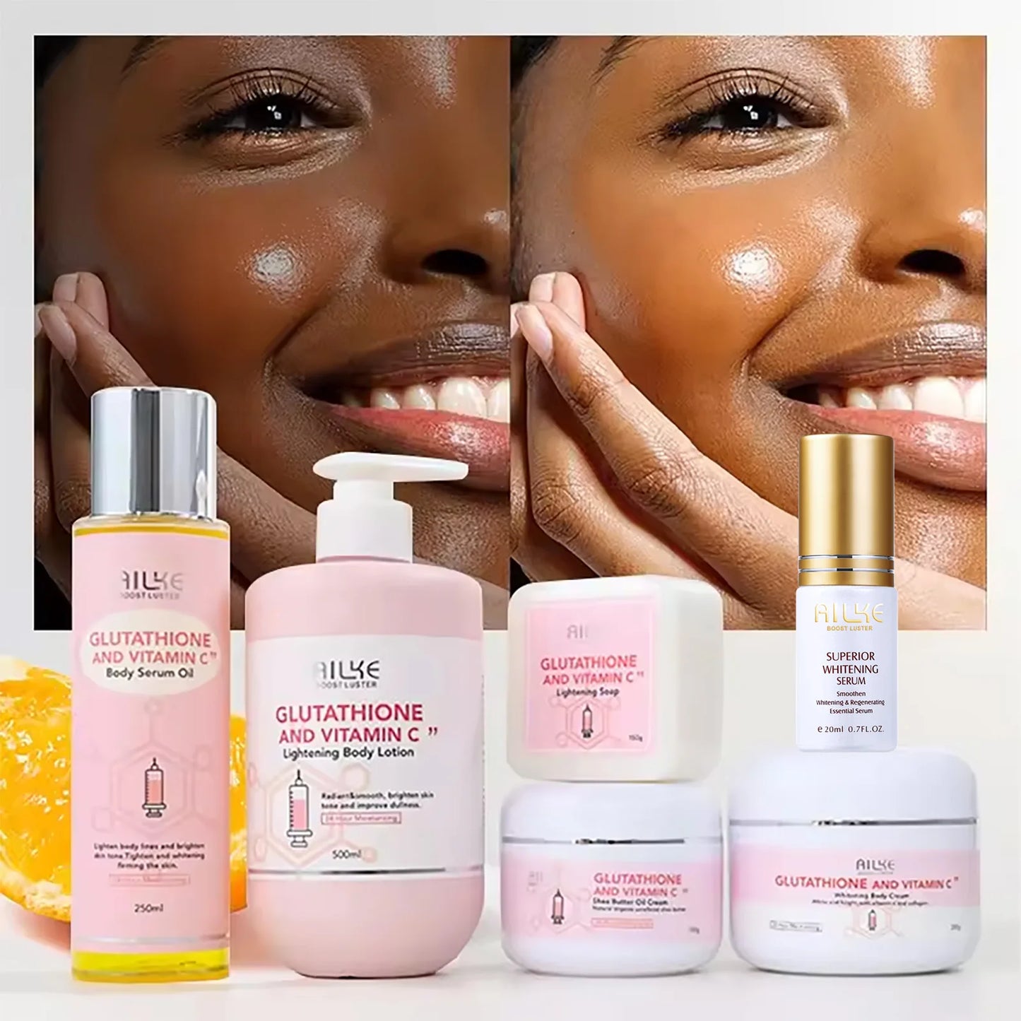 AILKE Brightening Skin Care Set, With Vitamin C, Glutathione, Reduce Spots, Moisturizing, Smooth Soft Skin, Improve Skin Radiant