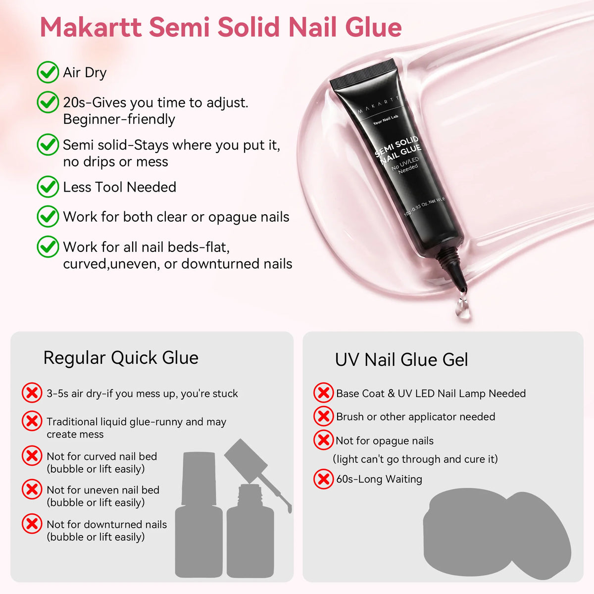 Makartt HEMA Free Semi Solid Nail Glue for Fake Tips