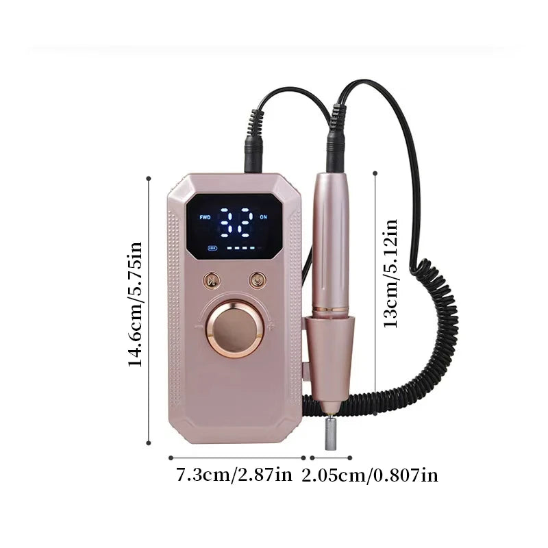 Professional Rechargeable Electric Nail Filer, Portable Cordless Nail Filer, High-Definition LED Display, Multiple Speed Settings, Nail and Pedicure Kit, Suitable for Polishing, Filing, and Removing Acrylic Gel Nails, Ideal H