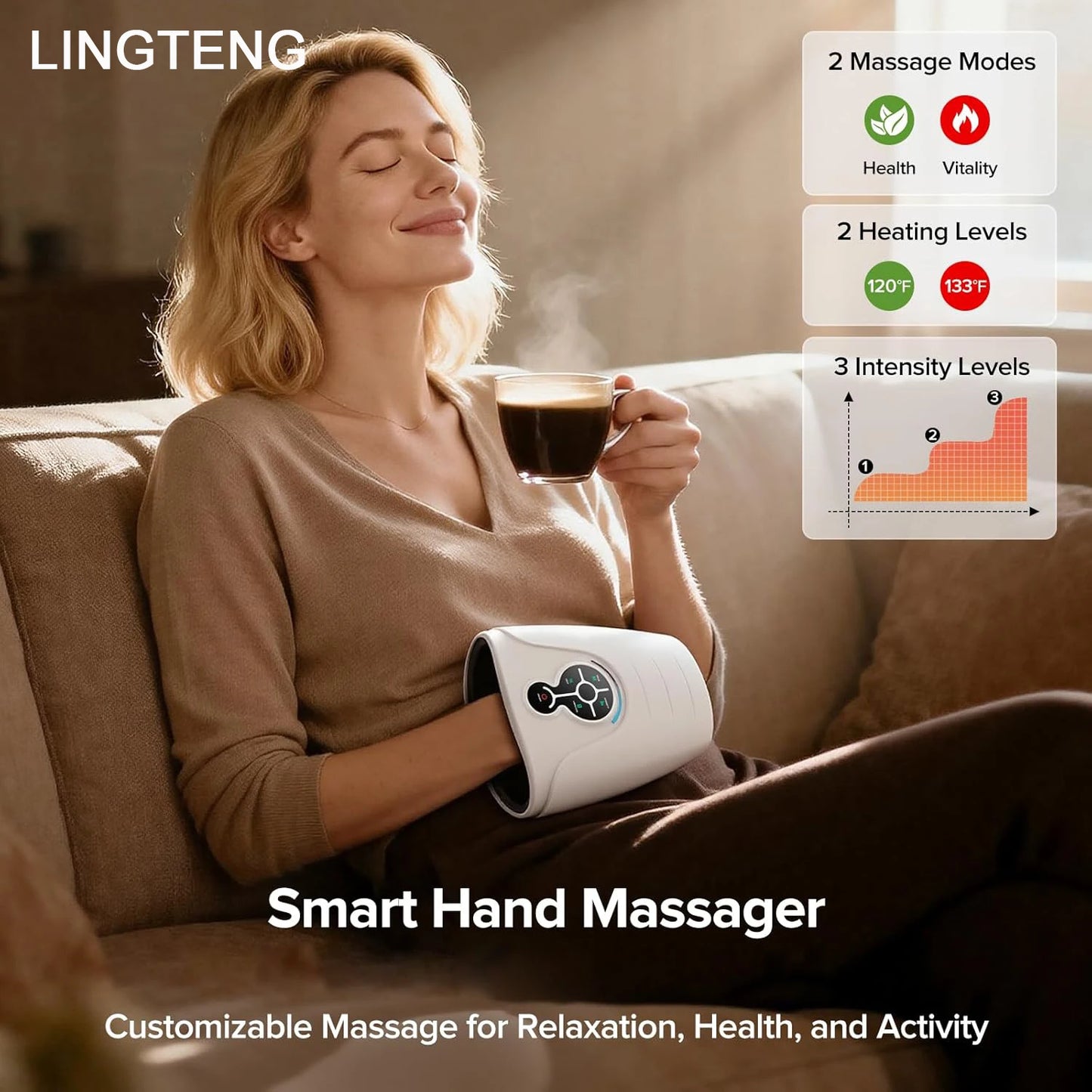 LINGTENG Hand massager, a Mother's Day gift or birthday gift for mom, hand massager with heating and pressure functions, wireless and cord-free hand massager, suitable for arthritis and carpal tunnel syndrome
