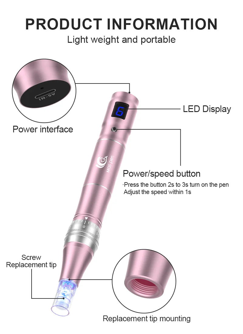 Mas.pen Rechargeable LED Derma Pen Facial Massager with Replacement Tips