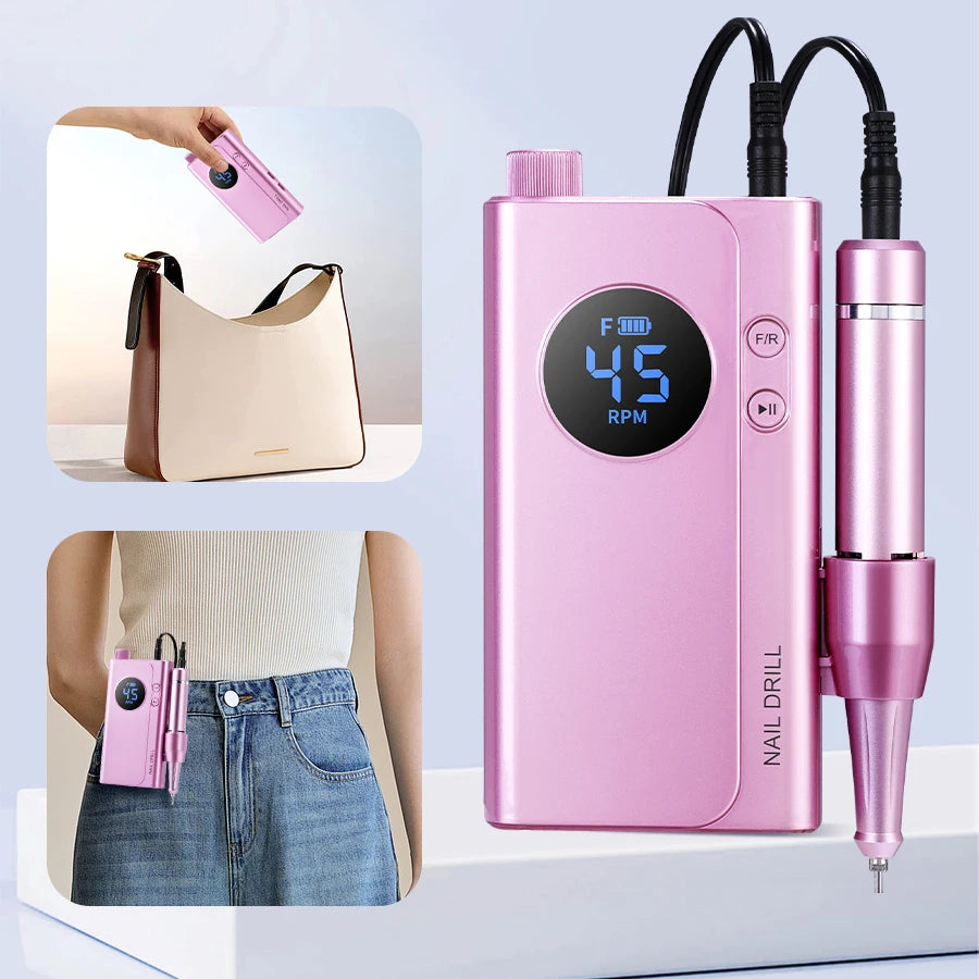 45000RPM Rechargeable Nail Drill Machine Portable Electric Nail File LCD Display USB Charging Manicure Pedicure Kit Gel Acrylic Nail Polisher Salon Nail Art Tools And Home Use For All Festival Gifts