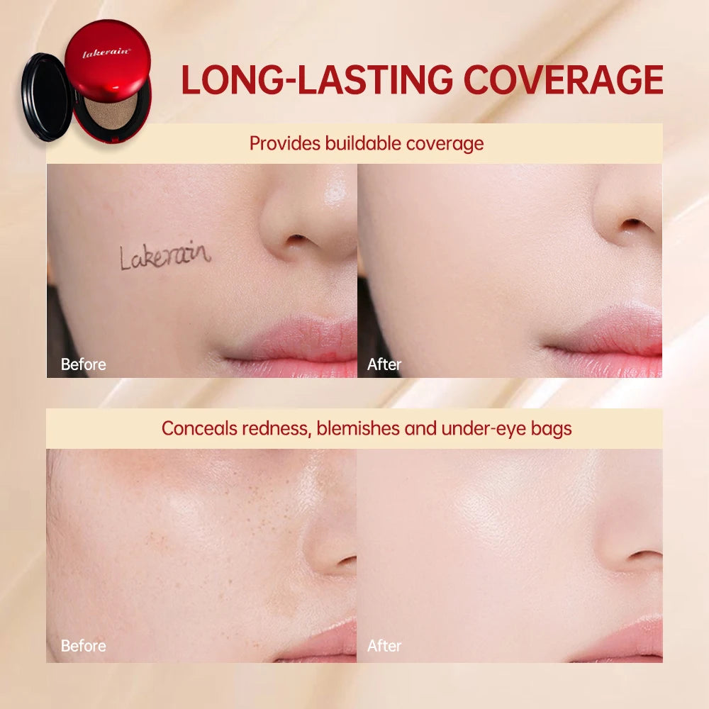Long-Lasting Waterproof Air Cushion Foundation Sunscreen Lightweight Translucent Full Coverage Quick Daily Facial Makeup Glow