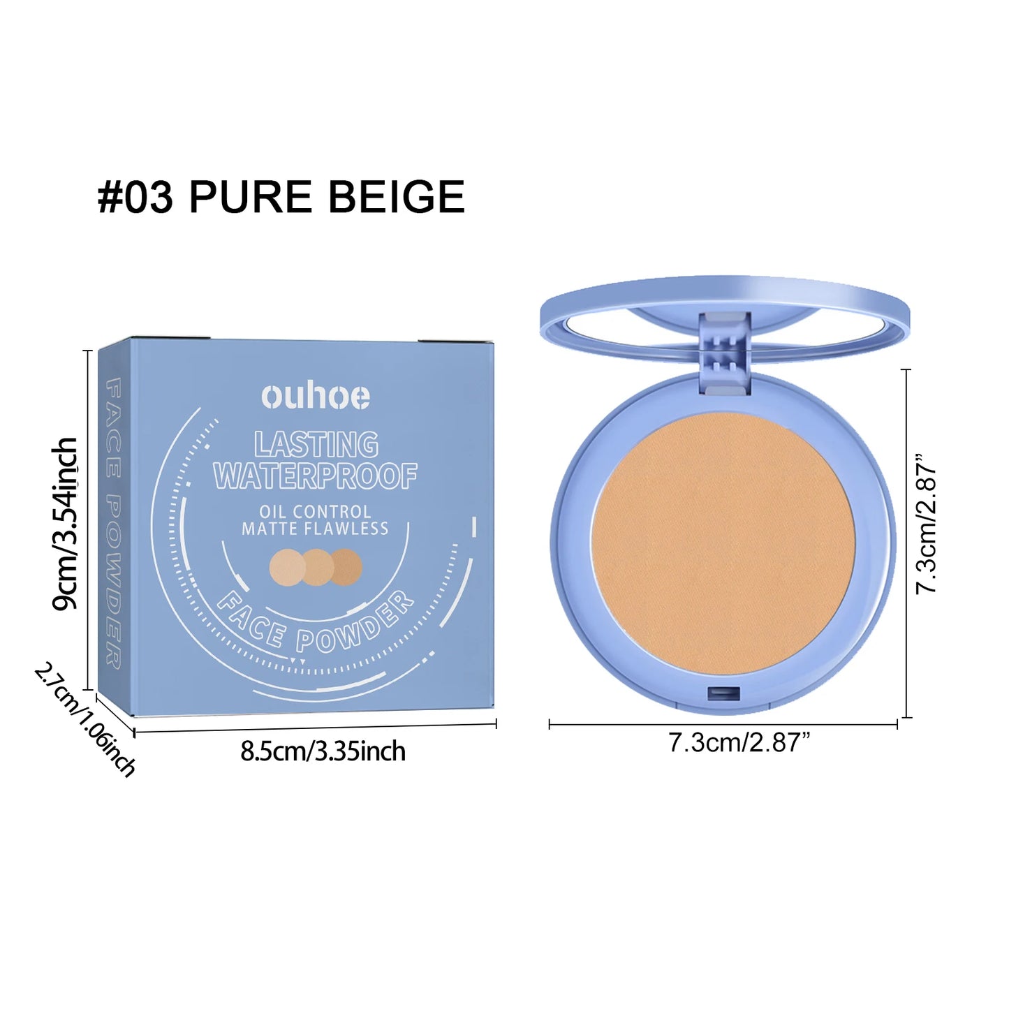 OUHOE Setting Makeup Pressed Powder Waterproof Oil Control Concealer Full Coverage Lasting Brighten Skin Tone Makeup