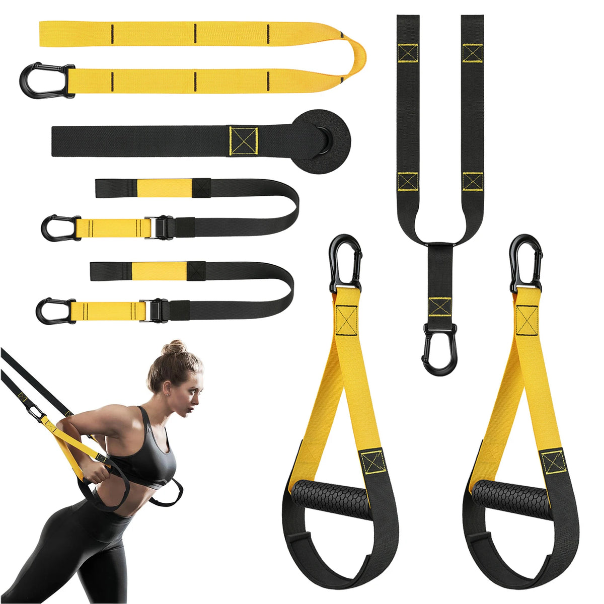 YFAZ Suspension Resistance Training Kit, Adjustable BucklePositions Straps (2-3m), Door Anchor, Easy Setup & Use,Travel-Friendly Trainer, Enhancing Balance, Durable PolyesterFiber for Gym Outdoor, Easy Setup And Use, Travel-F