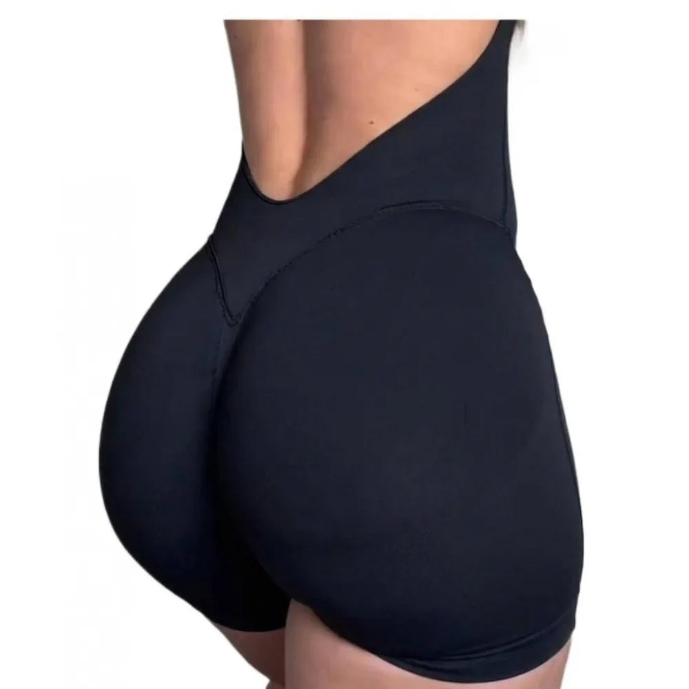 Women Long Sleeve Yoga Jumpsuit Shorts Seamless Knit Open Back One Piece Workout Romper Nylon Stretch Gym Jumpsuit Breathable Cycling Outdoor Sports Fitness Training Daily Activewear