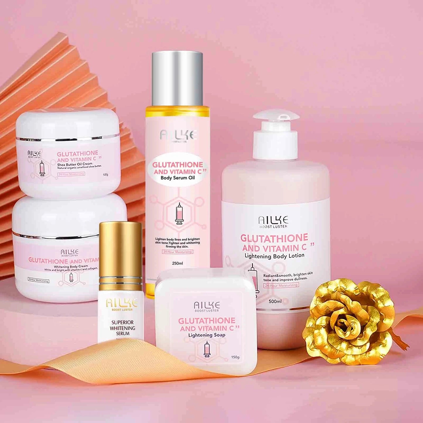 AILKE Skin Whitening Set, With Glutathion, Vitamin C, Shea Butter, Remove Dark Spots, Melanin, Pigmentation, Freckles, Stains