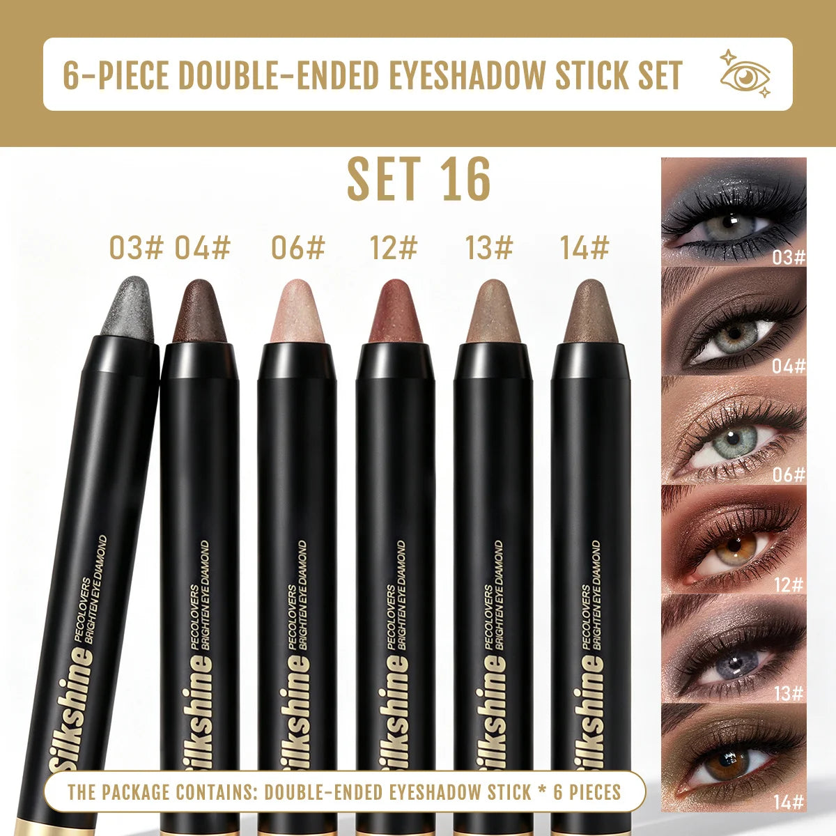6PCS/SET 2 In 1 Double Head Eyeshadow Pencils,Water Resistant,Non Greasy Cream Formula,Rich Color Payoff,Glitter & Matte Dual Finishes,No Powder Fallout,Beginner Friendly Portable Eye Stick Set For Everyday Beauty Looks