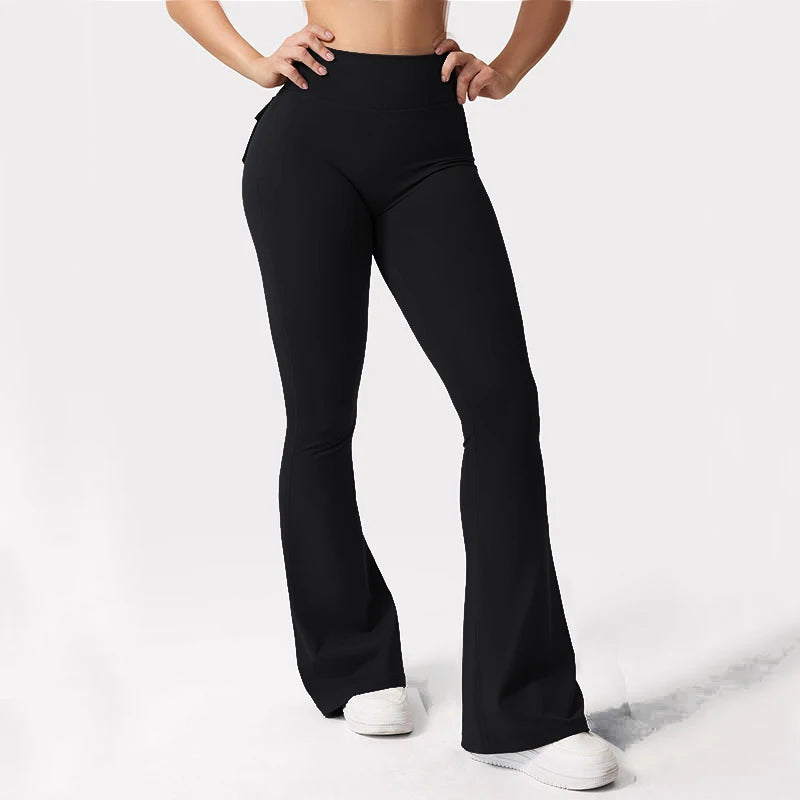 Women's Yoga Flare Trousers High-Waisted Wide-Leg With Pockets