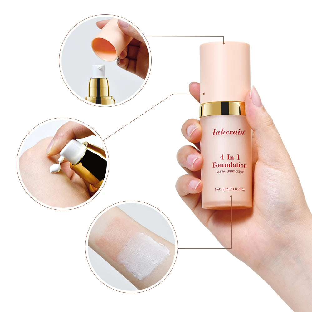 4 In 1 Color Changing Foundation Hydrating Moisturizing Long Lasting Waterproof Travel Full Coverage Makeup Base Smooth Natural Skin Tone Daily Facial Make Up Concealer Primer