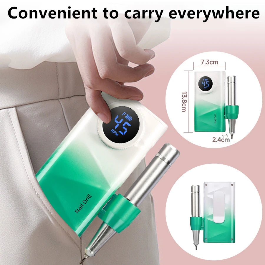 Cordless Nail Drill] Professional Cordless Electric Nail Drill Machine 45000RPM Suitable for Acrylic Gel Nails, LCD Display Rechargeable Nail Drill with Brushless Motor & Adapter for Salon & Home Use, Manicure Pedicure for Na