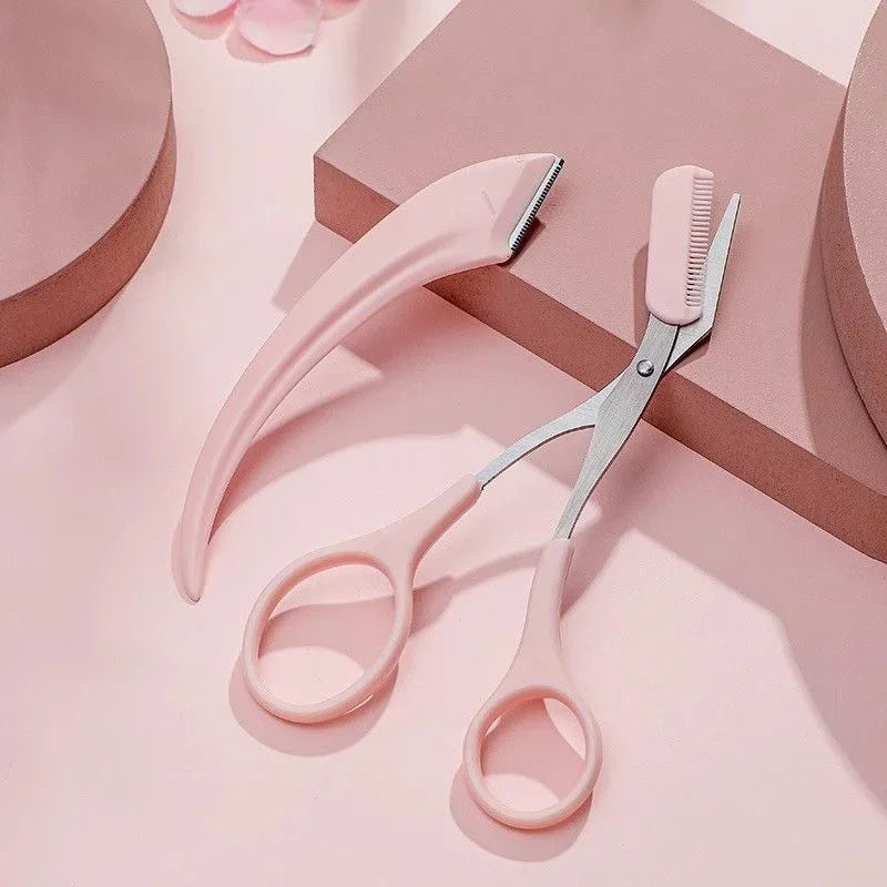 Eyebrow Grooming Set With Curved Razor Scissors And Comb