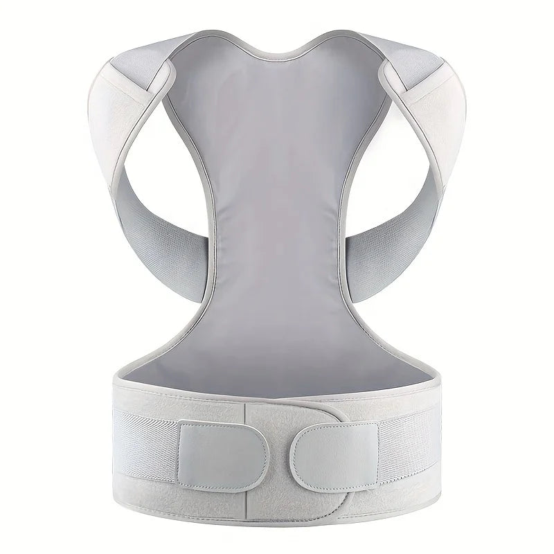 1PC Breathable Back Posture Corrector with Aluminum Plate - Cross Traction Adjustable Straps, Unisex Office/Home Wear Support Aid (Gray/Black)