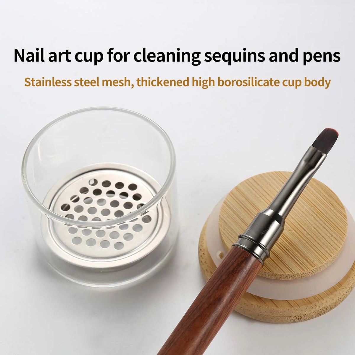 Nail Brush Cleaner Cup With Stainless Steel Mesh Base